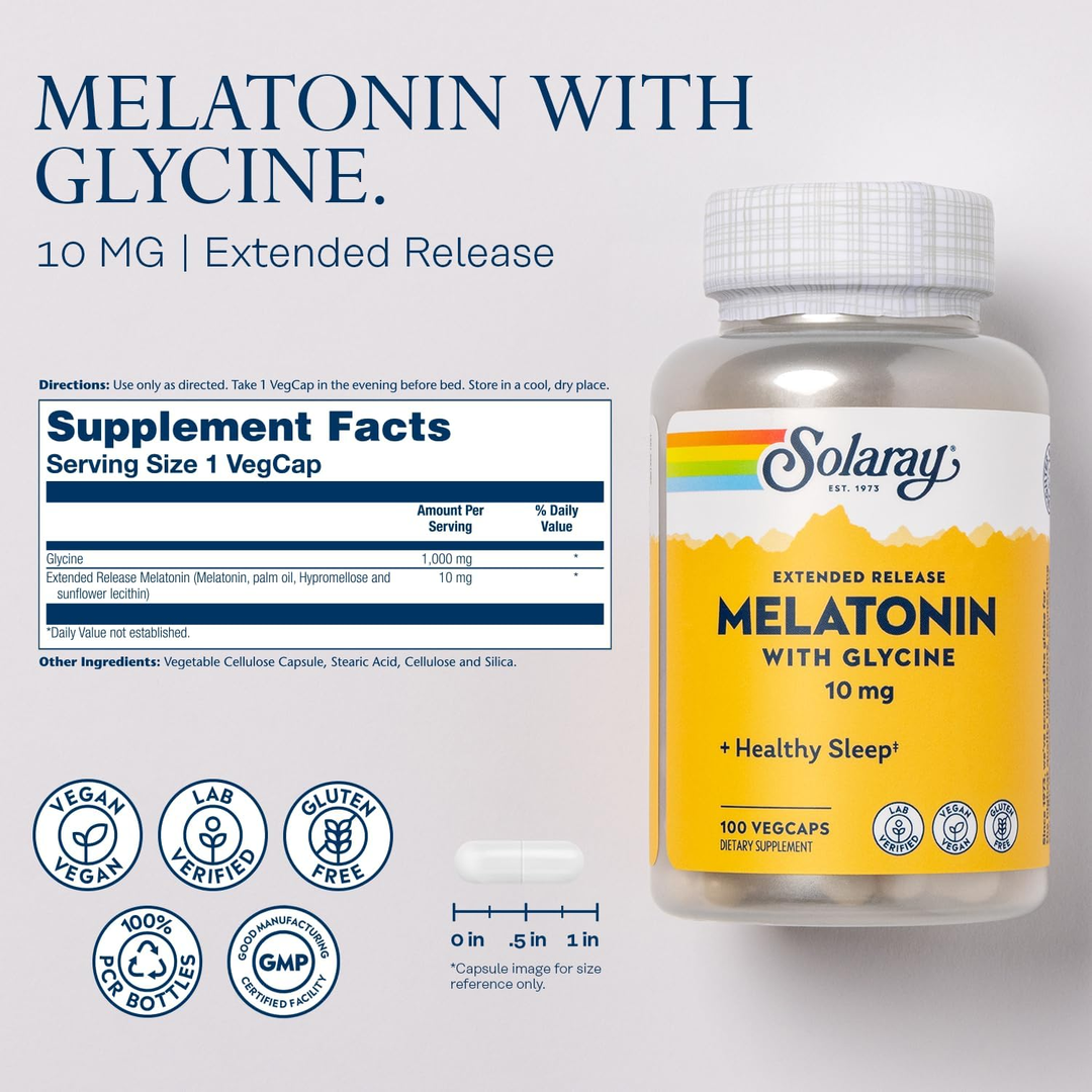 Solaray, Extended Release Melatonin With Glycine, 100 VegCaps