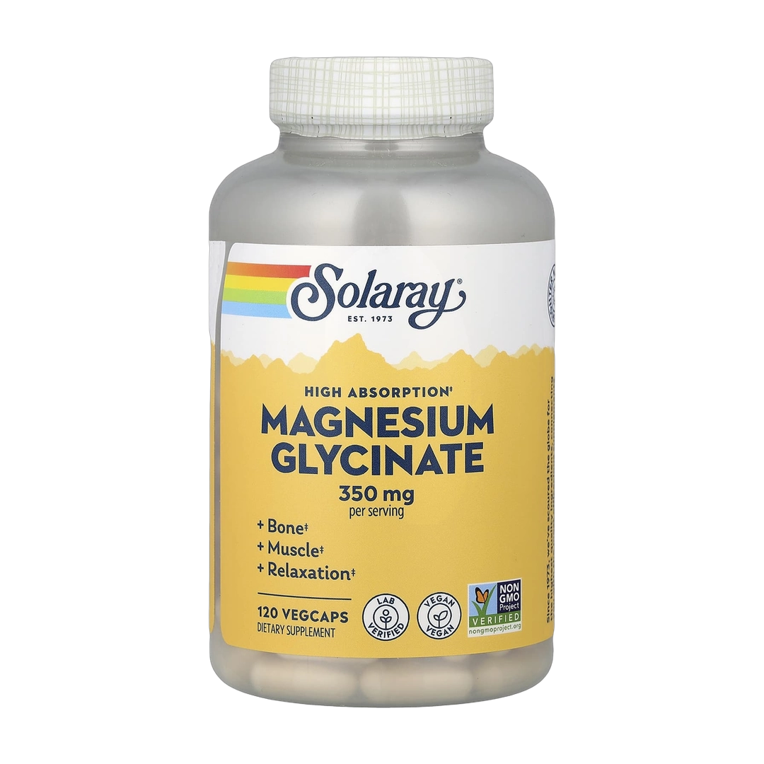 Solaray, Magnesium Glycinate, High Absorption , 350 mg, 120 VegCaps front packaging view