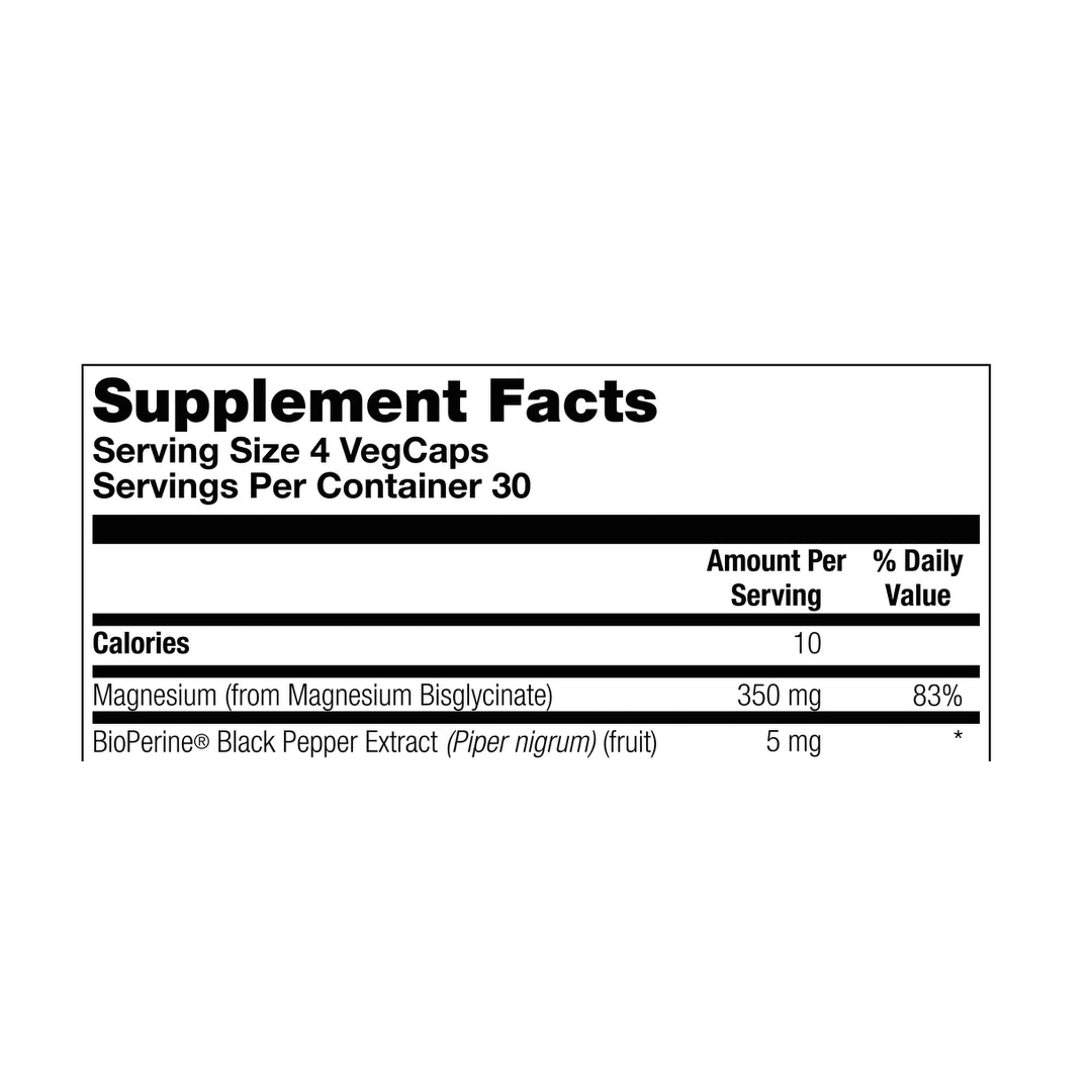 Solaray, Magnesium Glycinate, High Absorption , 350 mg, 120 VegCaps supplement facts label showing ingredients, vitamins, minerals, and serving information
