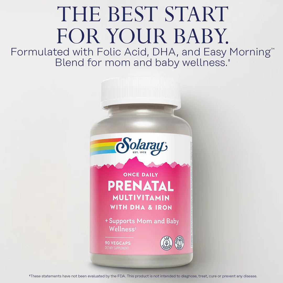 Solaray, Once Daily, Prenatal Multivitamin With DHA & Iron, 90 VegCaps
