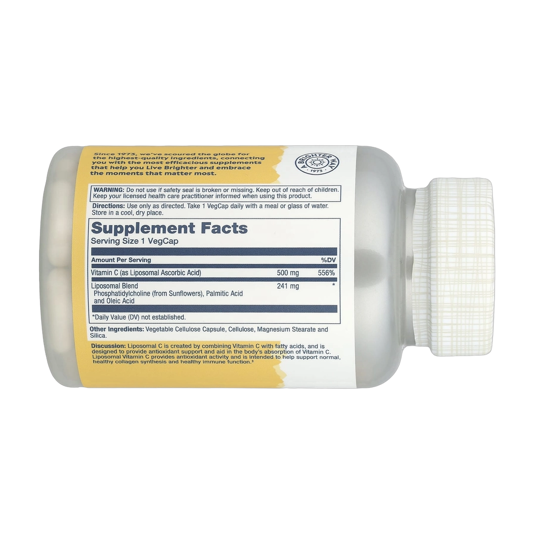 Solaray, Enhanced Absorption, Liposomal Vitamin C, 100 VegCaps back packaging view