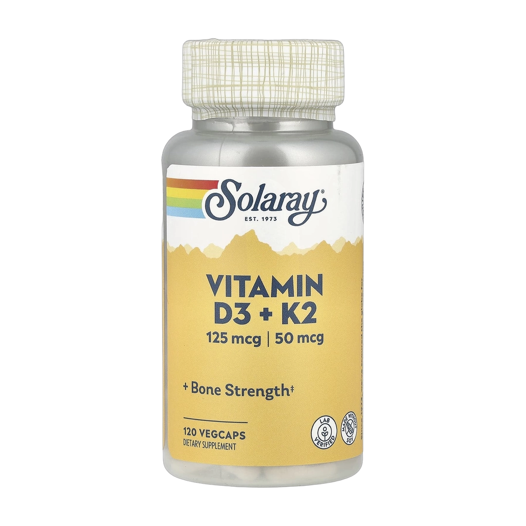 Solaray, Vitamin D3 + K2, 120 VegCaps front packaging view