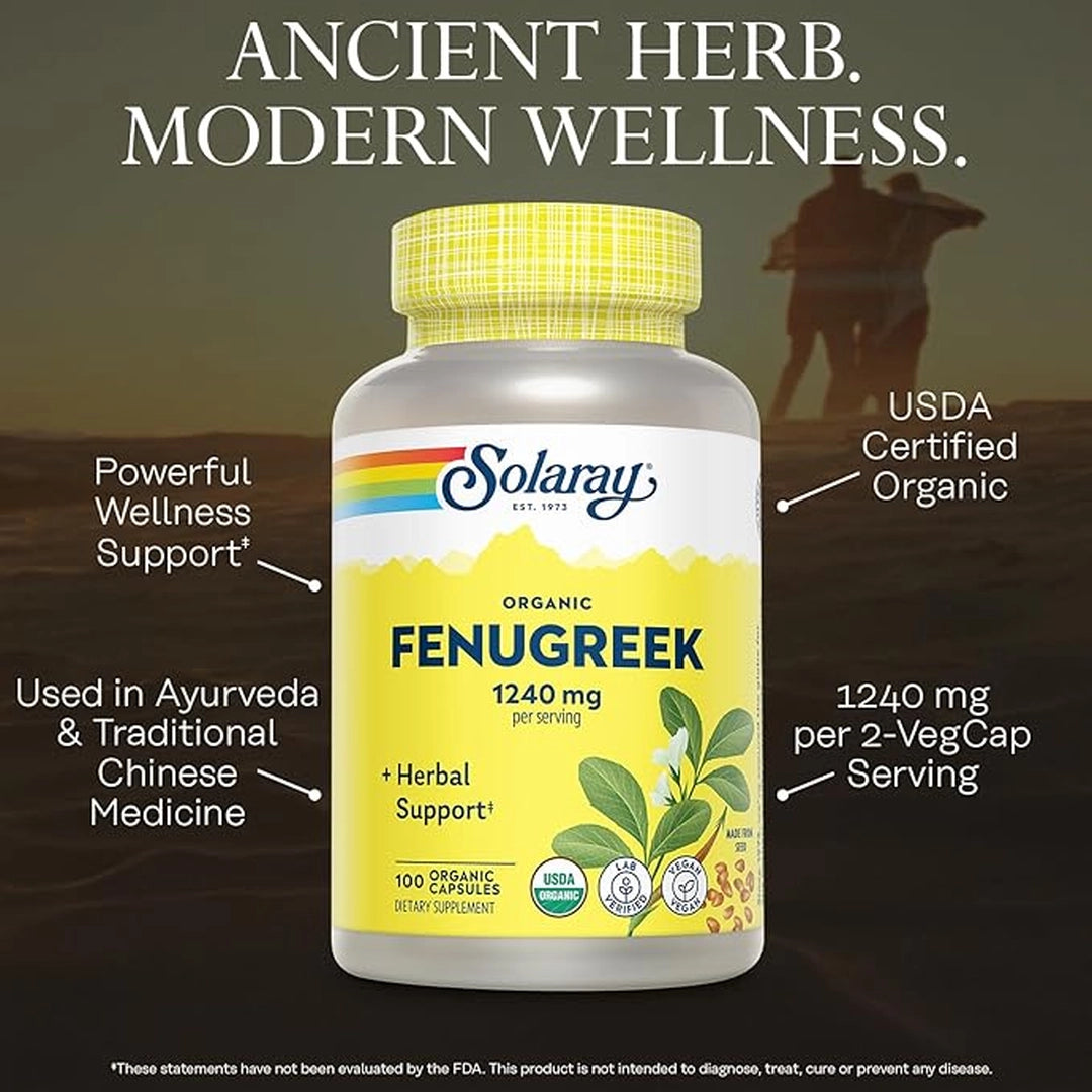 SOLARAY, Organic Fenugreek Capsules, 1240 mg, 100 VegCaps