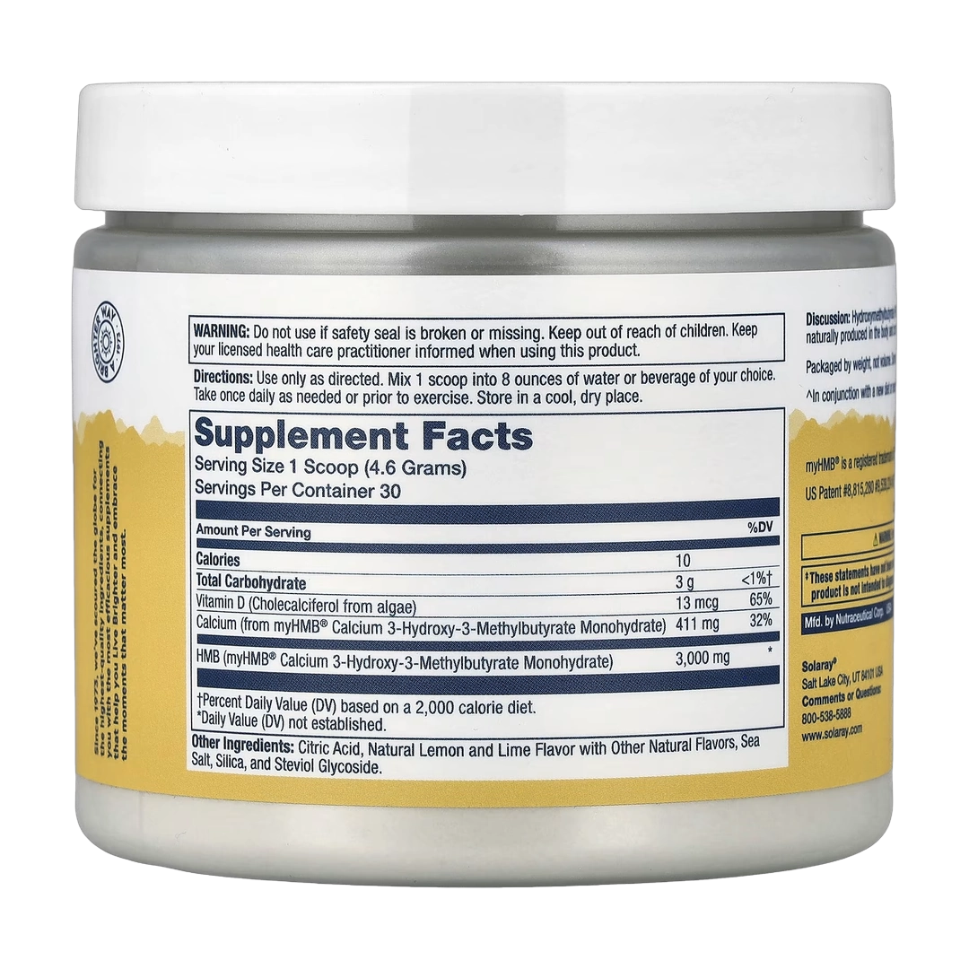 Solaray, HMB + D3 Powder, Natural Lemon Lime, 4.9 oz (138 g)