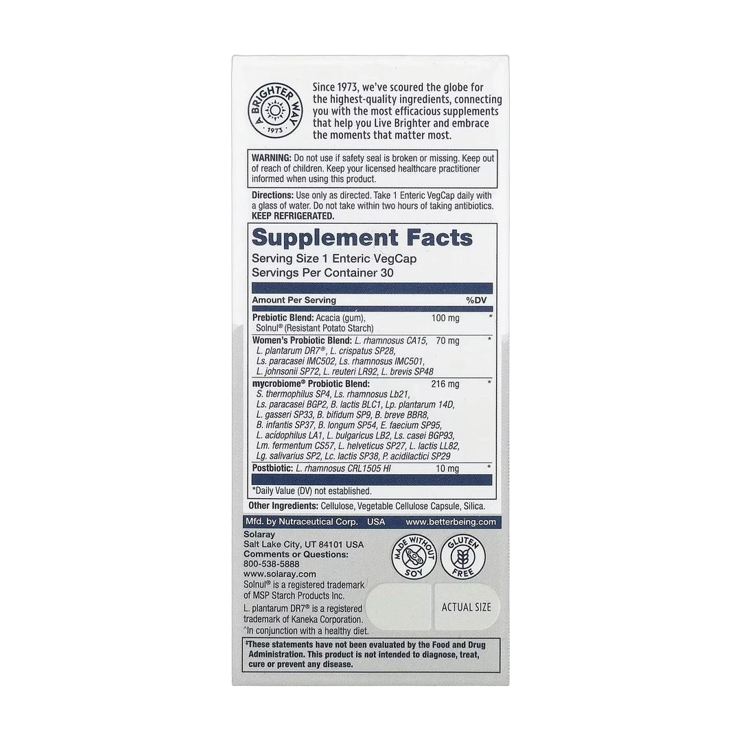 Solaray, Mycrobiome®, Complete Probiotic, Women's, 30 VegCaps