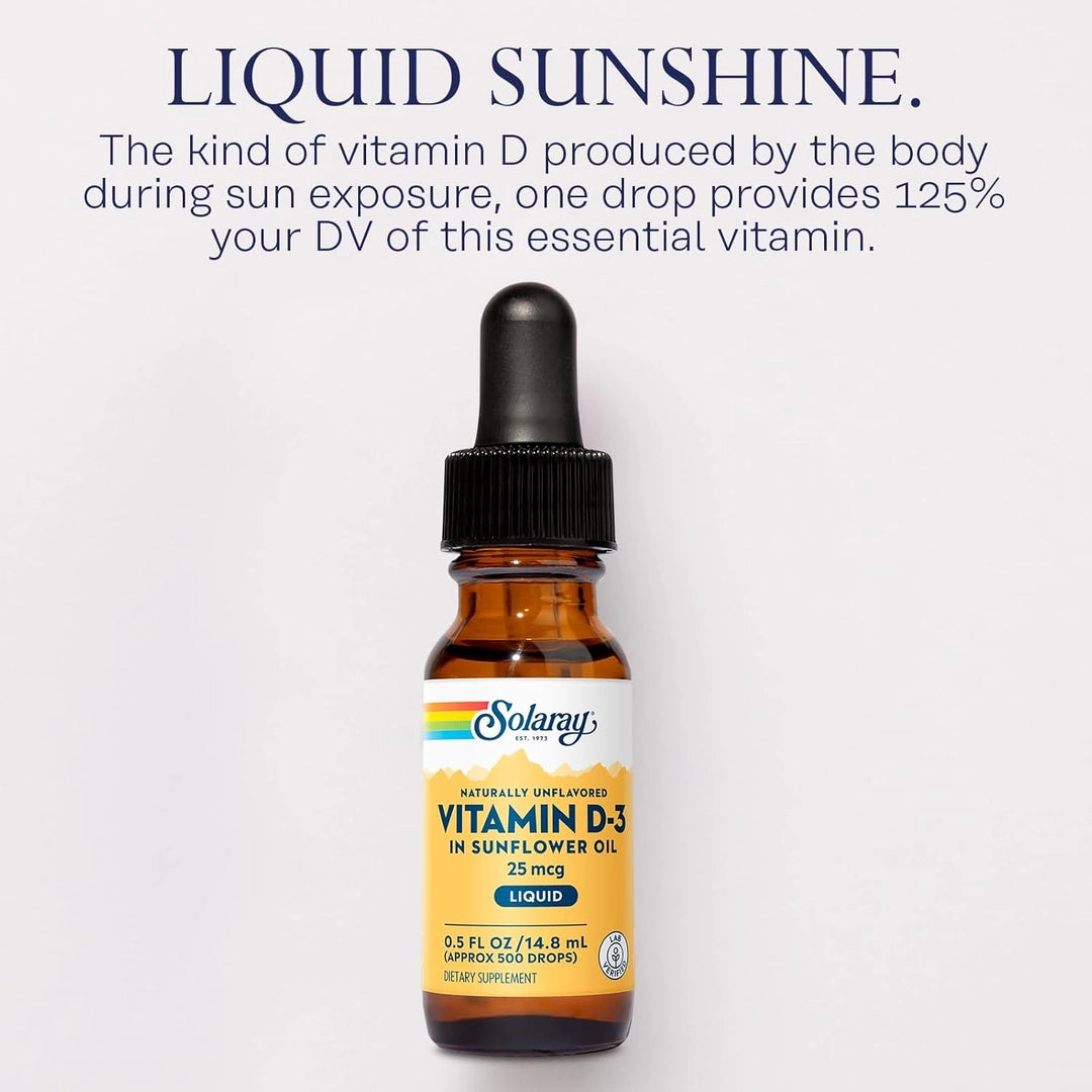 SOLARAY, Vitamin D3 Liquid Drops, 25 mcg, 0.5oz