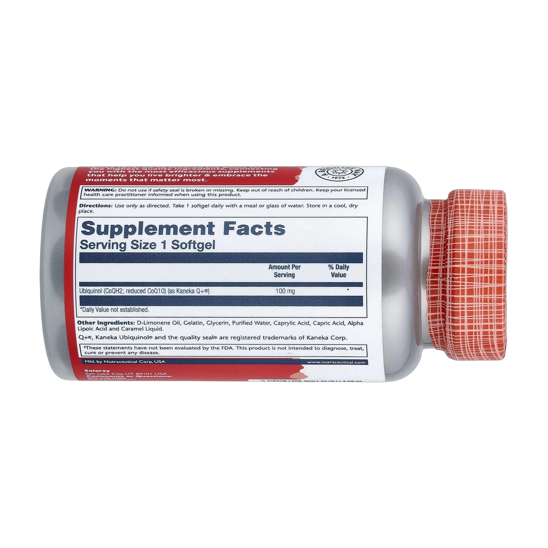 Solaray, Ubiquinol CoQ10, Enhanced Absorption, 100 mg, 30 Softgels back packaging view