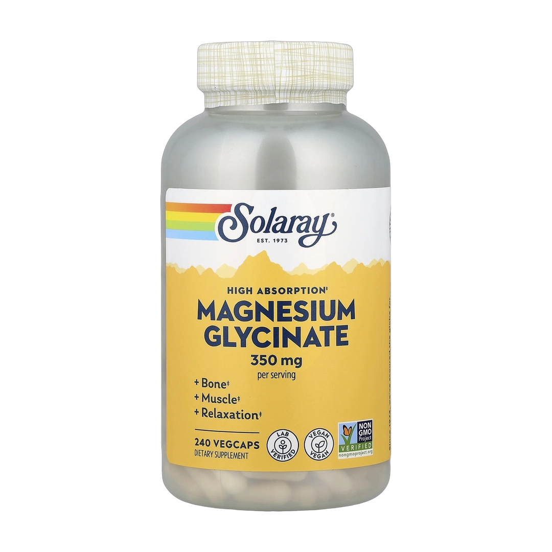 Solaray, Magnesium Glycinate, High Absorption, 240 VegCaps front packaging view
