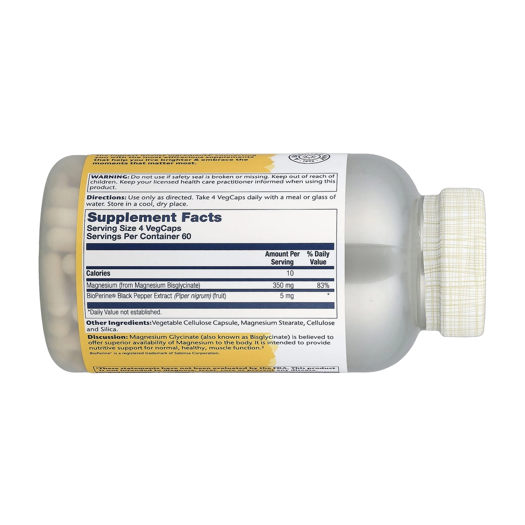 Solaray, Magnesium Glycinate, High Absorption, 240 VegCaps back packaging view