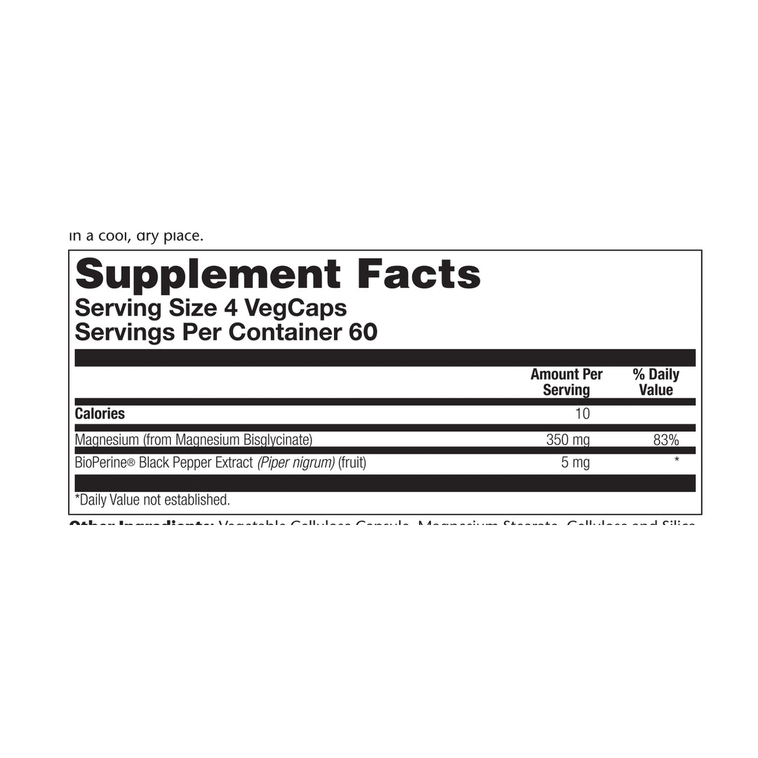 Solaray, Magnesium Glycinate, High Absorption, 240 VegCaps supplement facts label showing ingredients, vitamins, minerals, and serving information