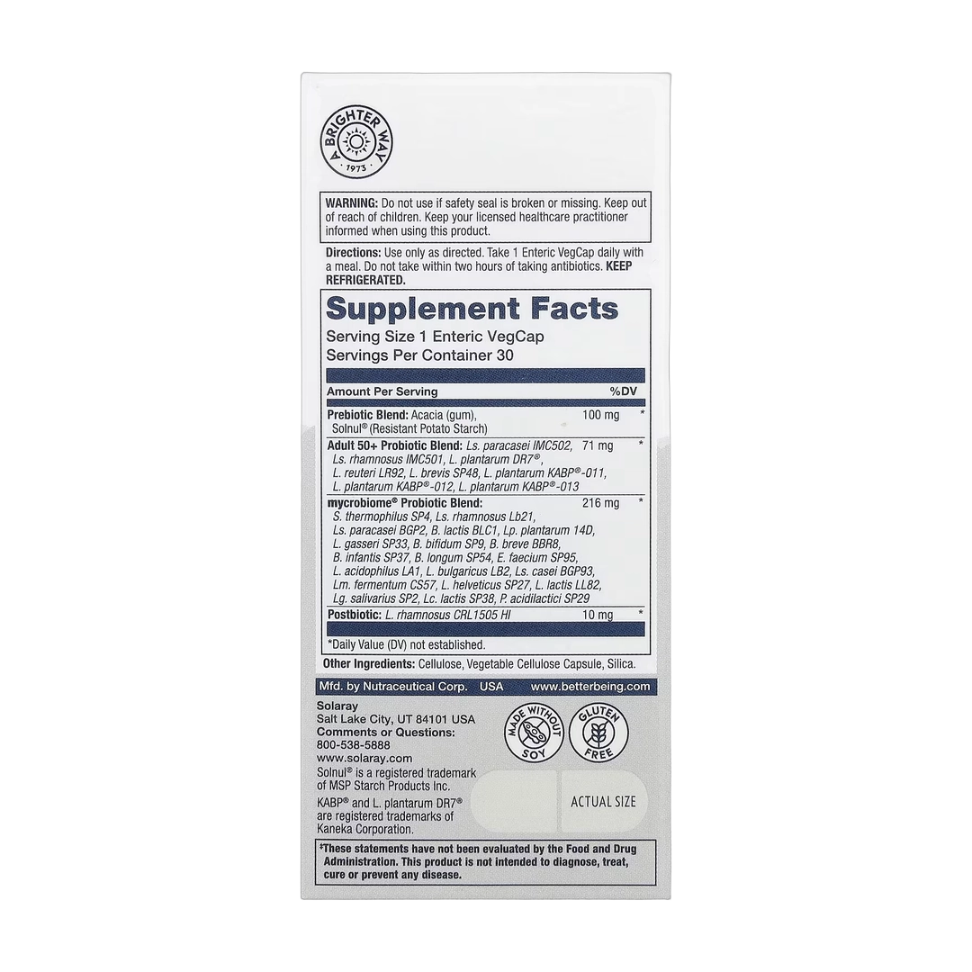 Solaray, Mycrobiome®, Complete Probiotic, Adult 50+, 30 VegCaps