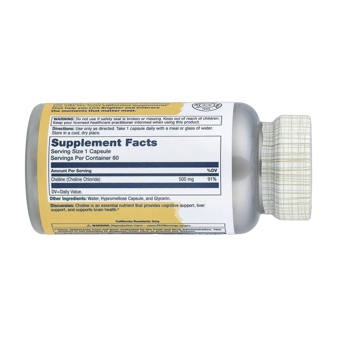 Solaray, Choline, Odor-Free, 500 mg, 60 Capsules