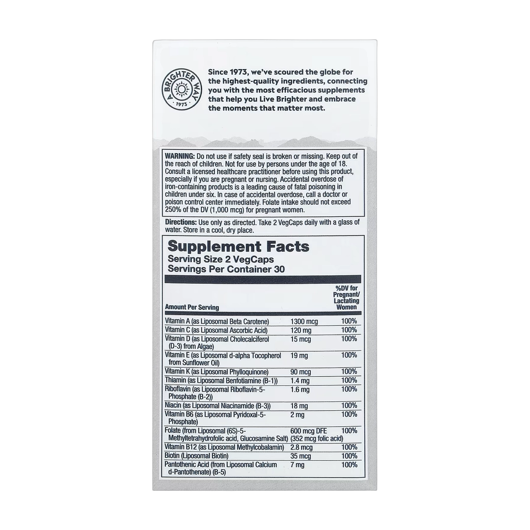Solaray, High Potency Prenatal Liposomal Multivitamin, 60 VegCaps