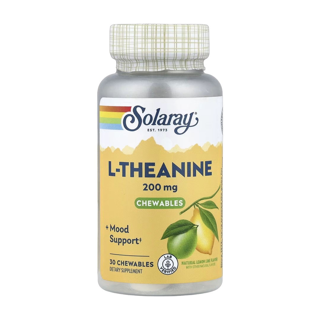 Solaray, L-Theanine Chewables, Natural Lemon Lime, 200 mg, 30 Chewables