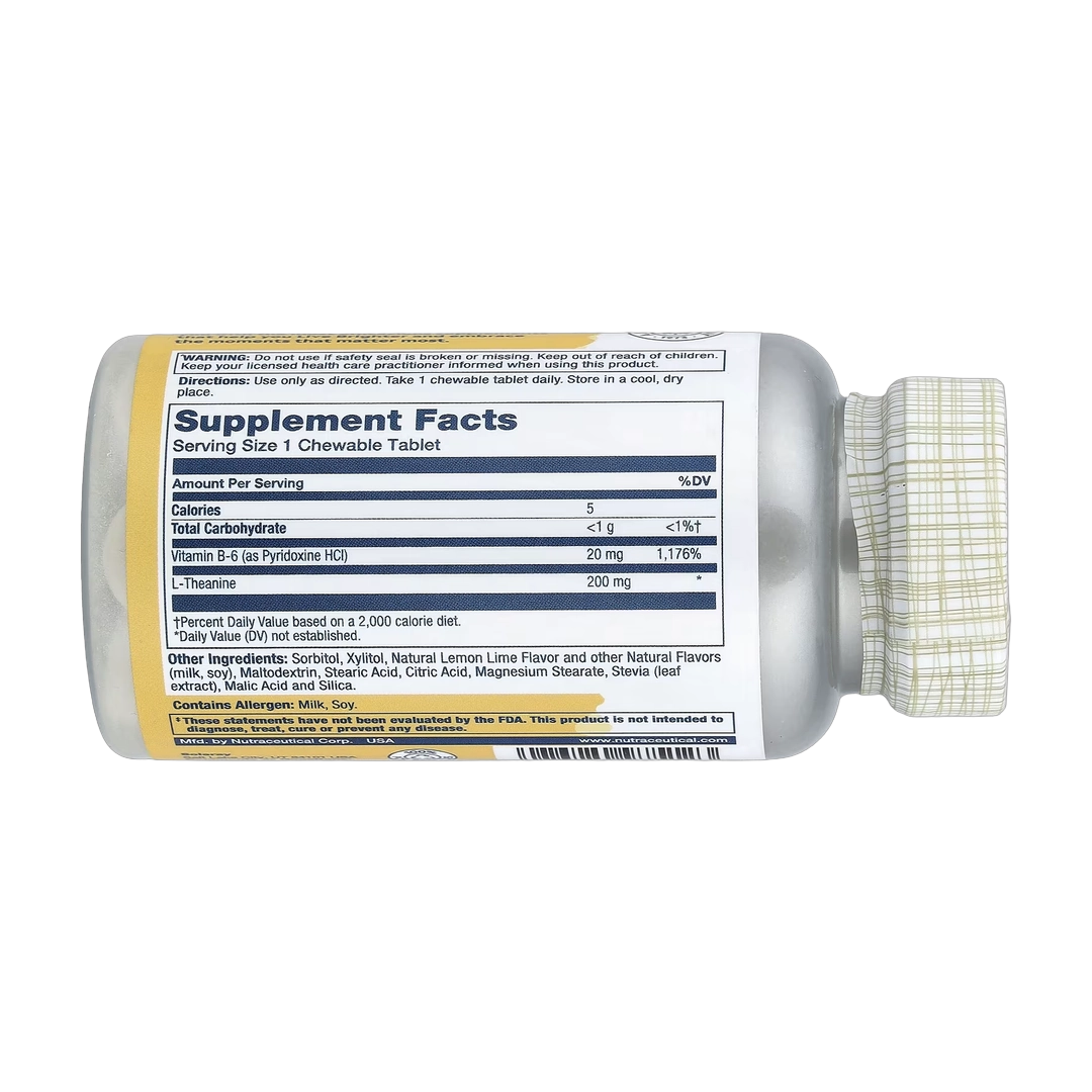 Solaray, L-Theanine Chewables, Natural Lemon Lime, 200 mg, 30 Chewables