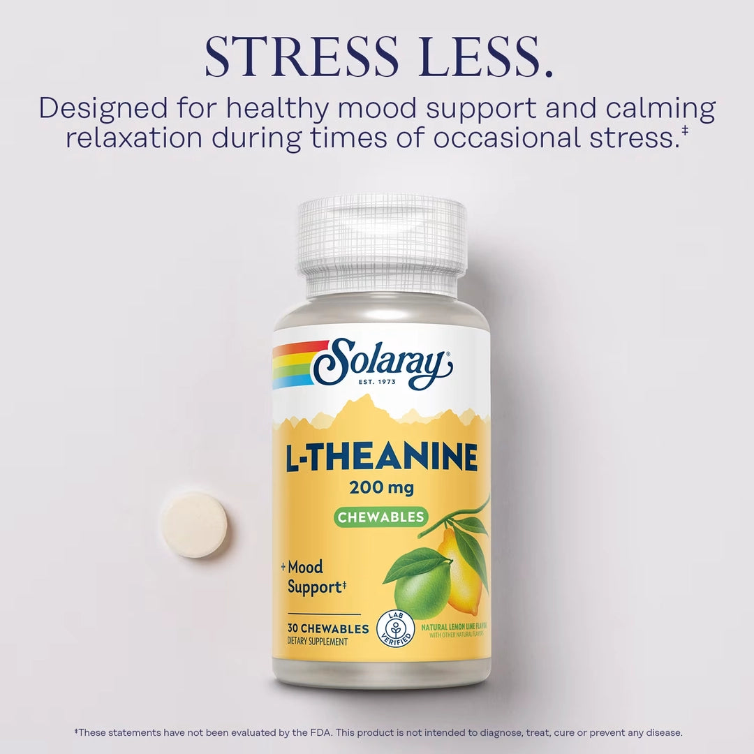 Solaray, L-Theanine Chewables, Natural Lemon Lime, 200 mg, 30 Chewables