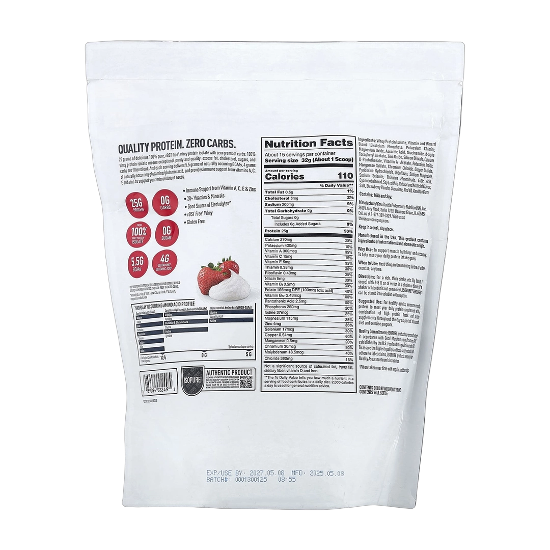Isopure, Zero Carb Protein Powder, Strawberries & Cream, 1.06 lb (480 g)