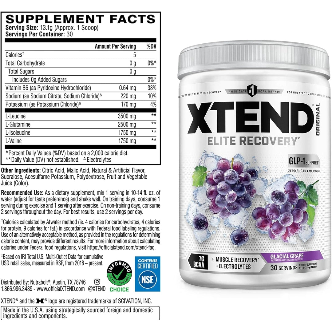 XTEND, 7G BCAA, Glacial Grape, 13.8 oz (390 g)