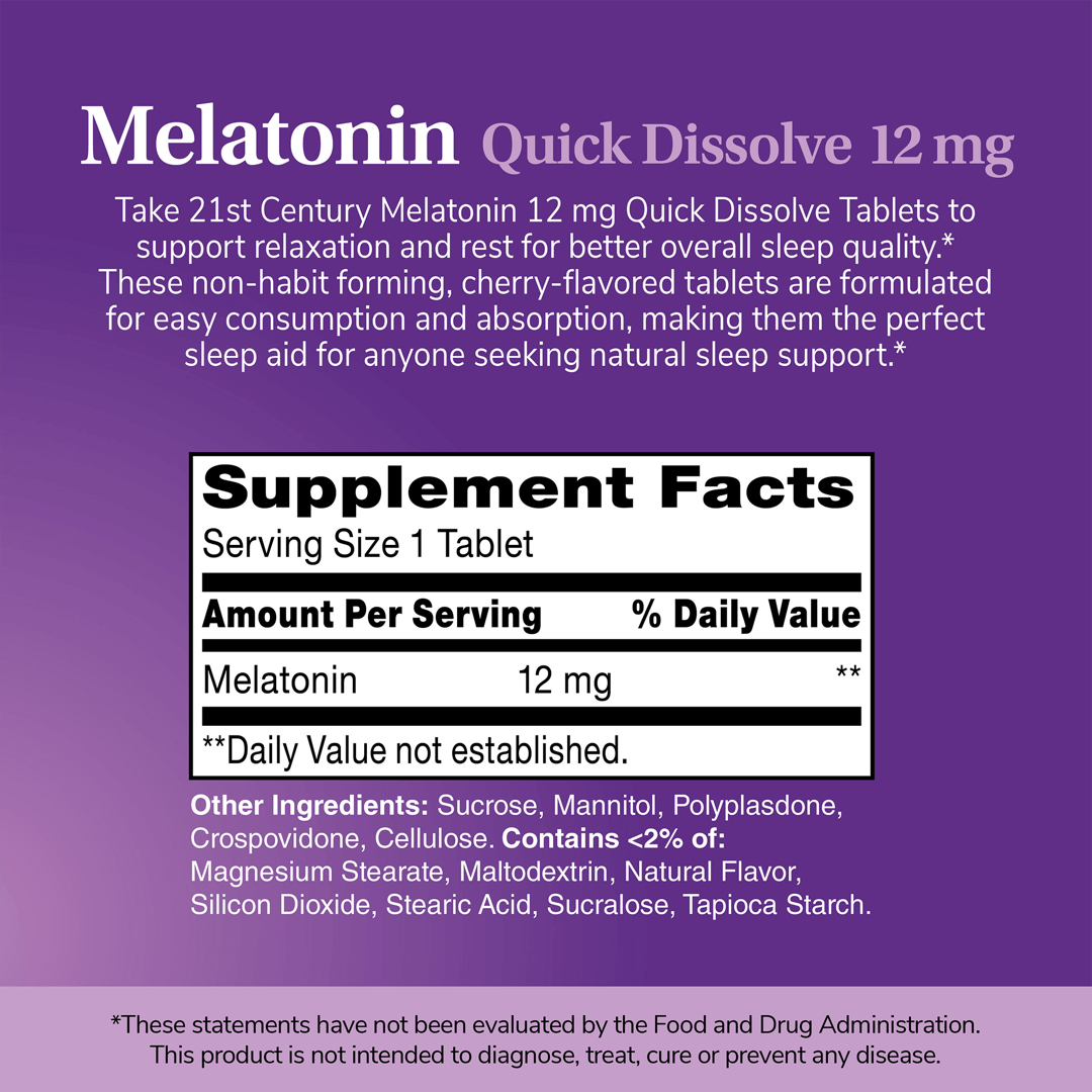21st Century, Melatonin, Max Strength, Cherry, 12 mg, 120 Tablets lifestyle image