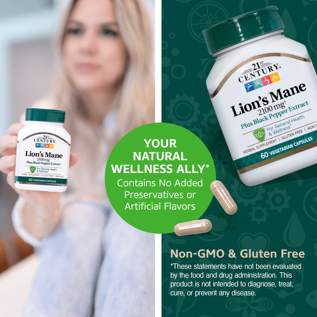 21st Century, Lion's Mane, 2,100 mg, 60 Vegetarian Capsules lifestyle image