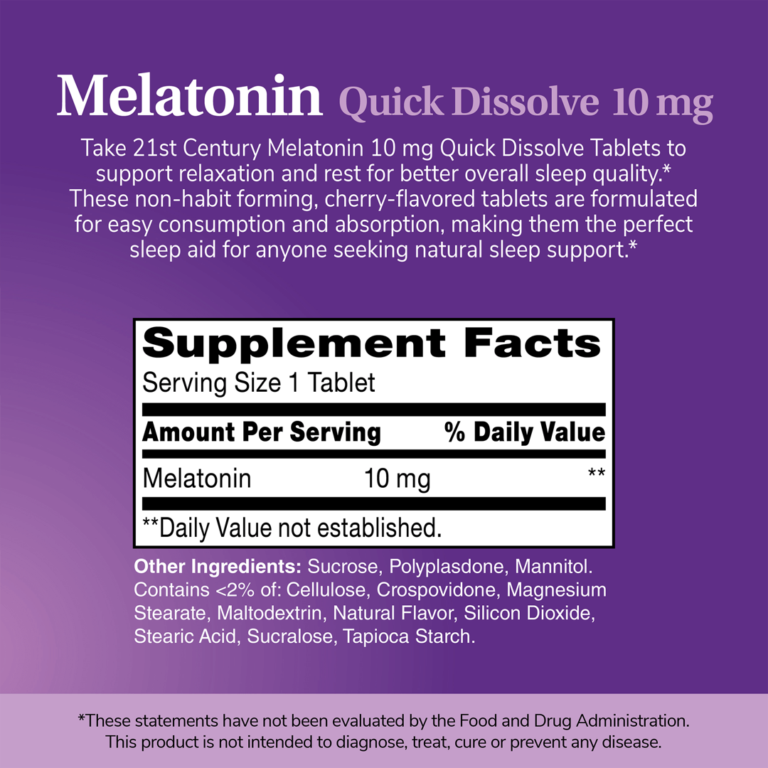 21st Century, Melatonin, Quick Dissolve, Cherry, 10 mg, 120 Tablets lifestyle image