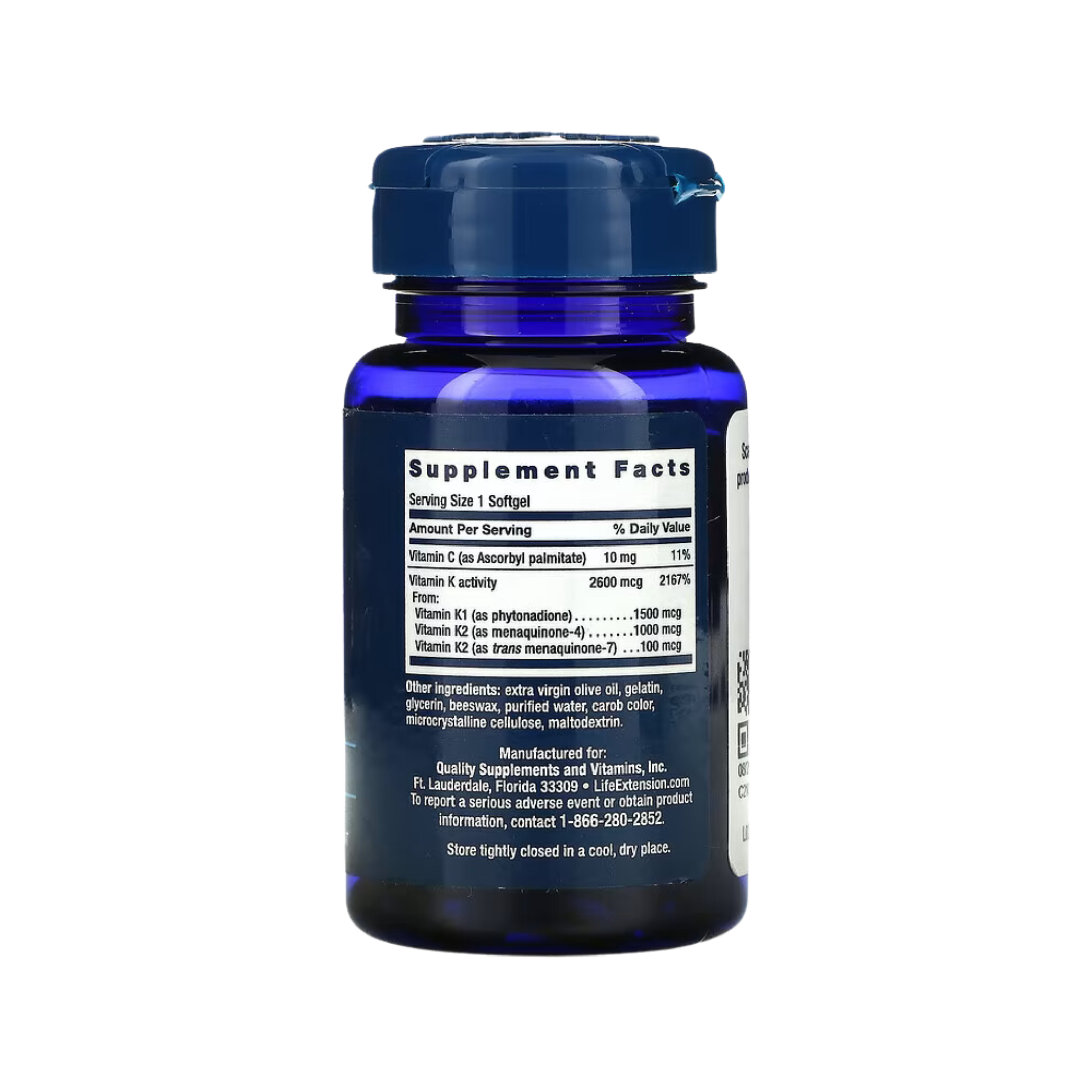 Life Extension, Super K, 90 Softgels back packaging view