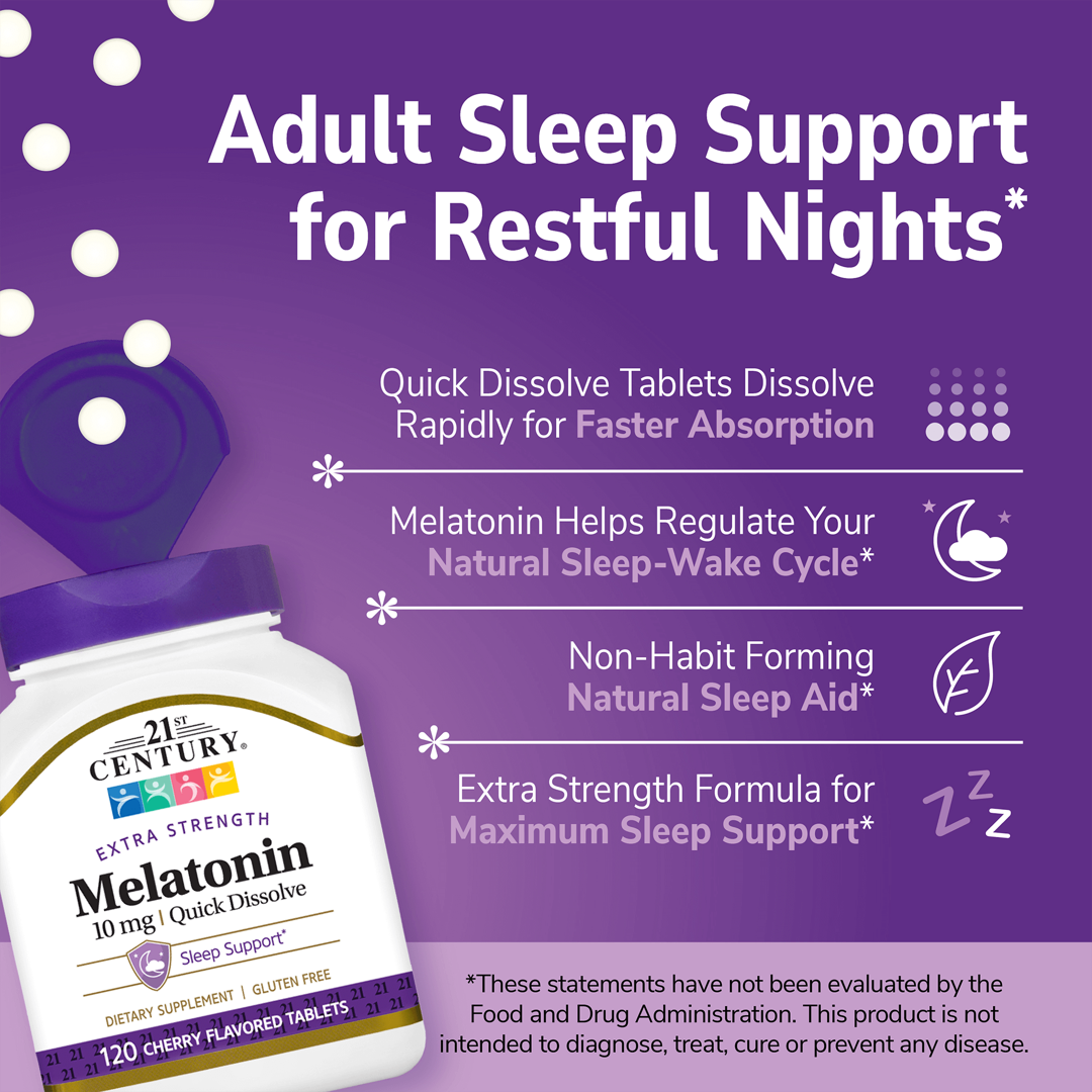 21st Century, Melatonin, Quick Dissolve, Cherry, 10 mg, 120 Tablets lifestyle image