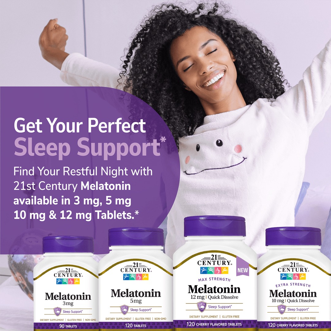 21st Century, Melatonin, Max Strength, Cherry, 12 mg, 120 Tablets lifestyle image