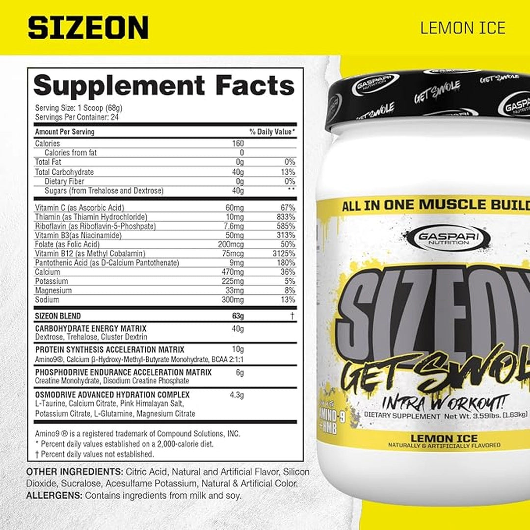 Gaspari Nutrition, SizeOn, All In One Muscle Builder, Lemon Ice, 3.59 lbs (1.63 kg)