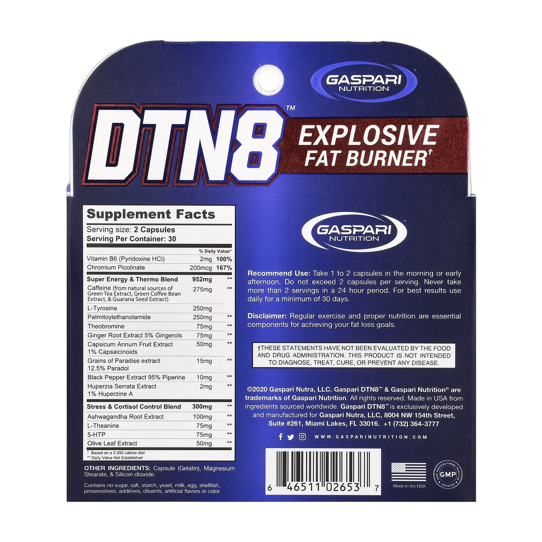 Gaspari Nutrition, DTN8, Explosive Fat Burner, 60 Capsules