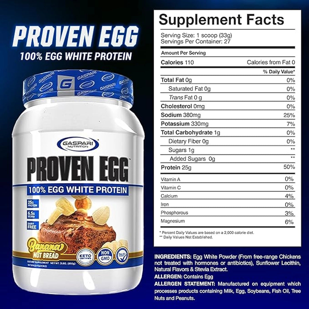 Gaspari Nutrition, Proven Egg™, 100% Egg White Protein, Banana Nut Bread, 2 lbs (890 g)