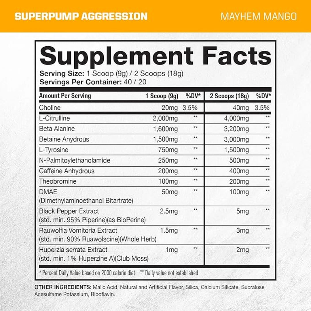 Gaspari Nutrition, Super Pump, Aggression, Mayhem Mango, 450 Grams