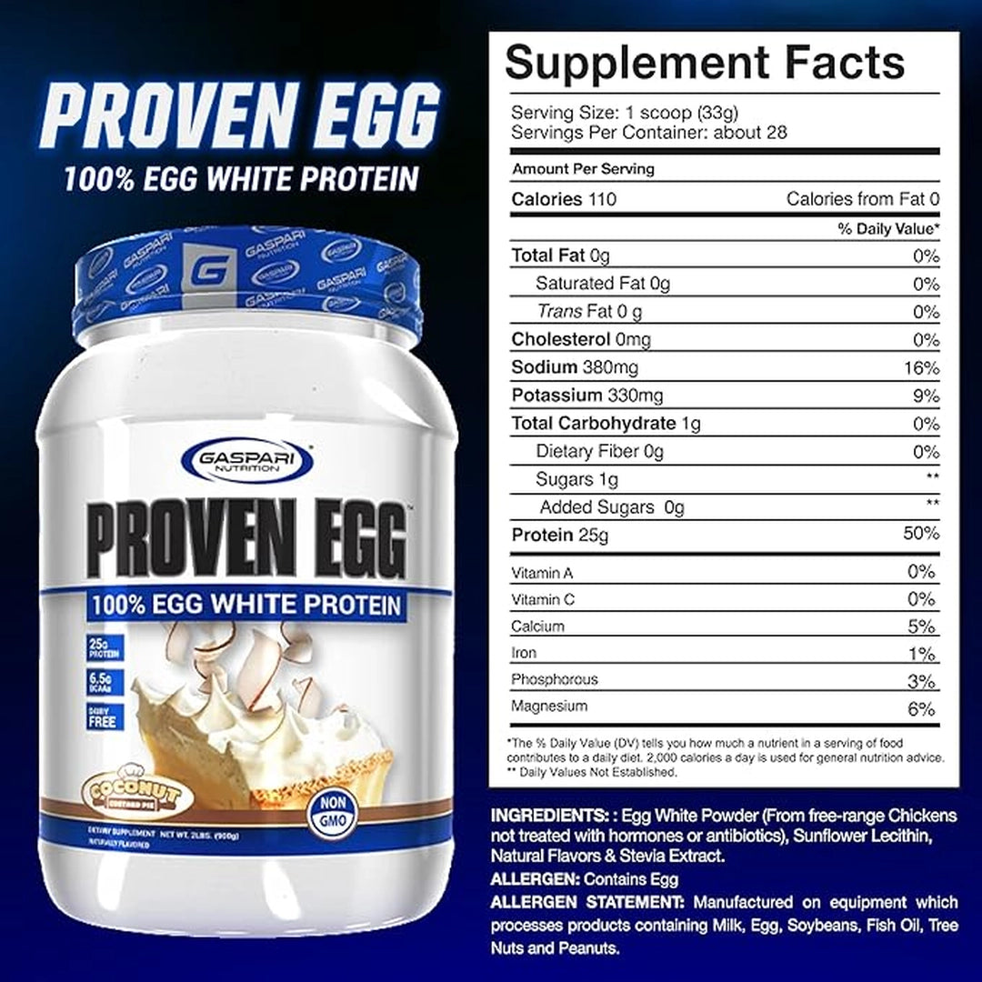Gaspari Nutrition, Proven Egg™, 100% Egg White Protein, Coconut Custard Pie, 2 lbs (890 g)
