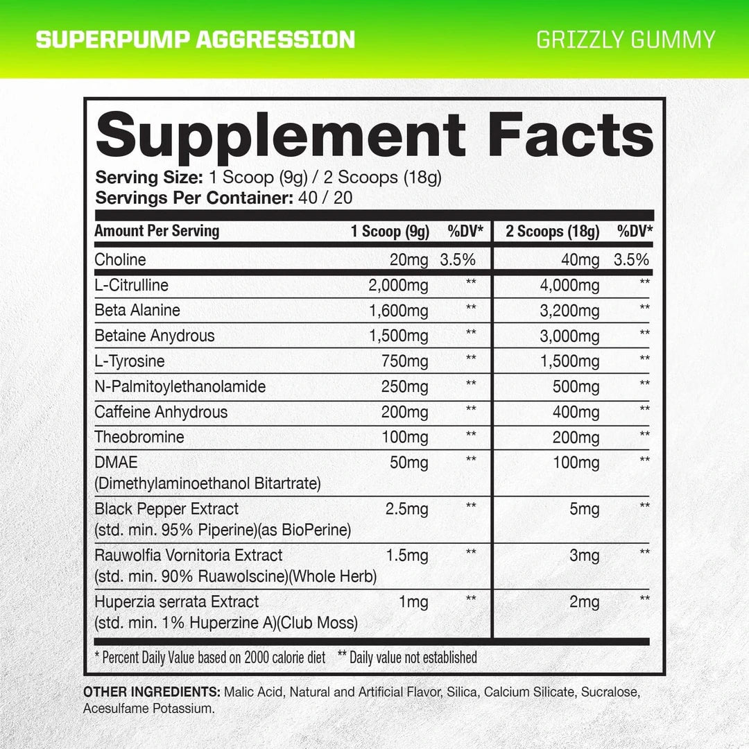 Gaspari Nutrition, Super Pump, Aggression, Grizzly Gummy US, 450 Grams