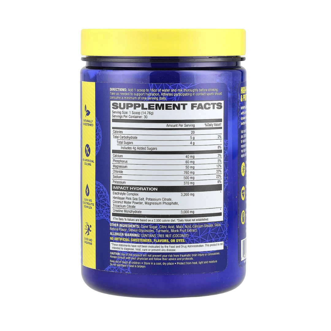 MHP, Impact Hydration, Electrolytes + Creatine, Lemon Lime, 0.98 lbs (15.6 oz)