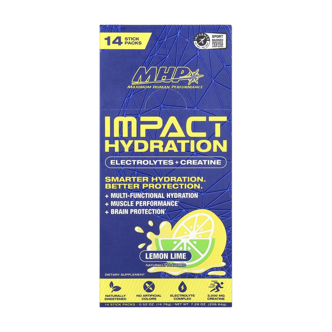 MHP, Impact Hydration, Electrolytes + Creatine, Lemon Lime , 14 Stick Packs, 0.52 oz