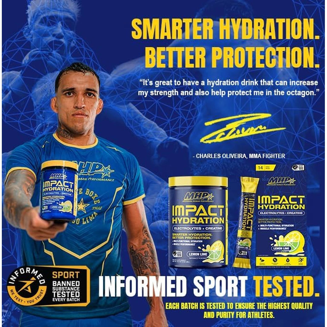 MHP, Impact Hydration, Electrolytes + Creatine, Lemon Lime , 14 Stick Packs, 0.52 oz