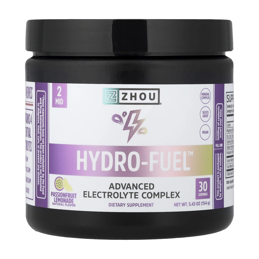 Zhou Nutrition, Hydro-Fuel, Advanced Electrolyte Complex, Passionfruit Lemonade, 5.43 oz (154 g) front packaging view