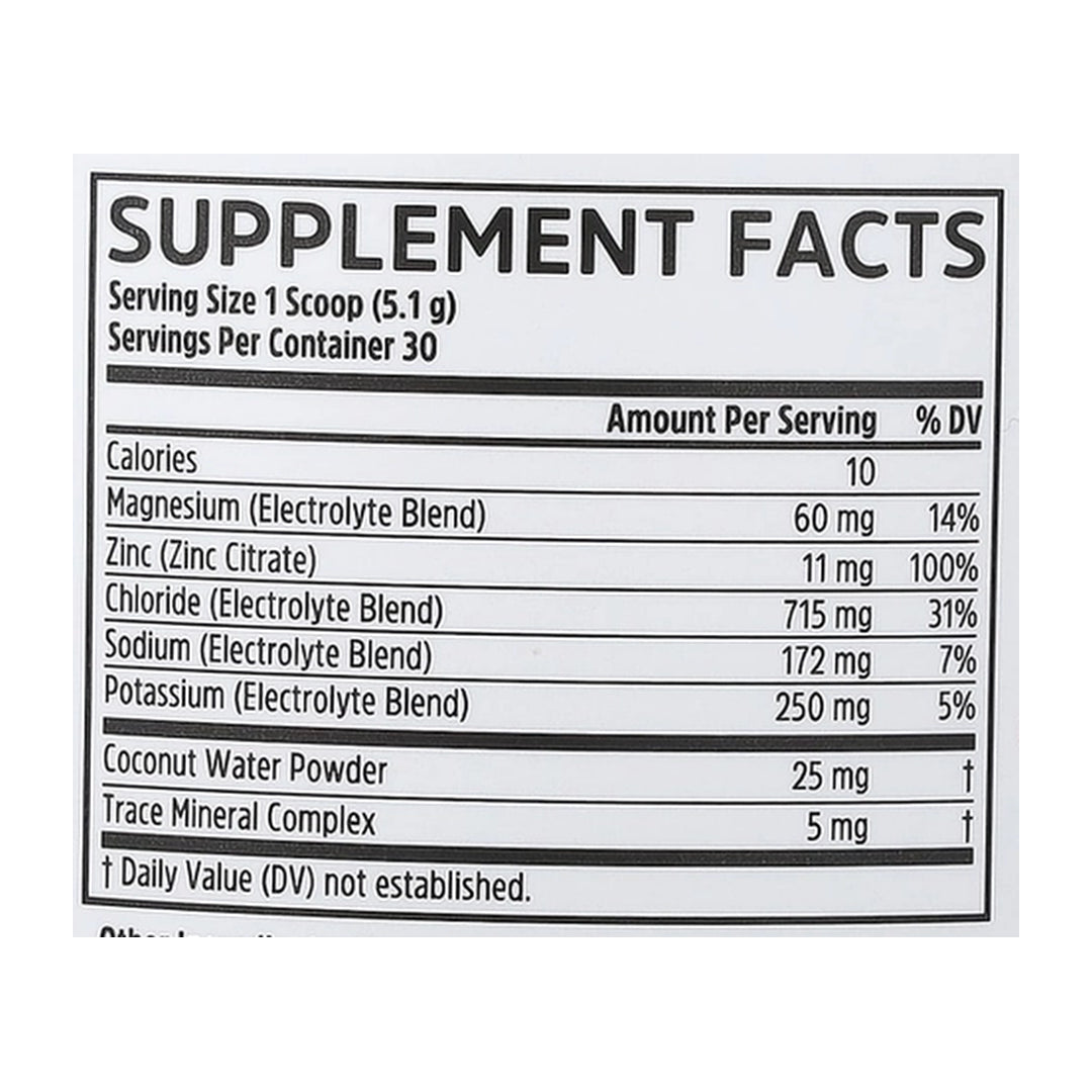 Zhou Nutrition, Hydro-Fuel™, Advanced Electrolyte Complex, Passionfruit Lemonade, 5.43 oz (154 g) supplement facts label showing ingredients, vitamins, minerals, and serving information