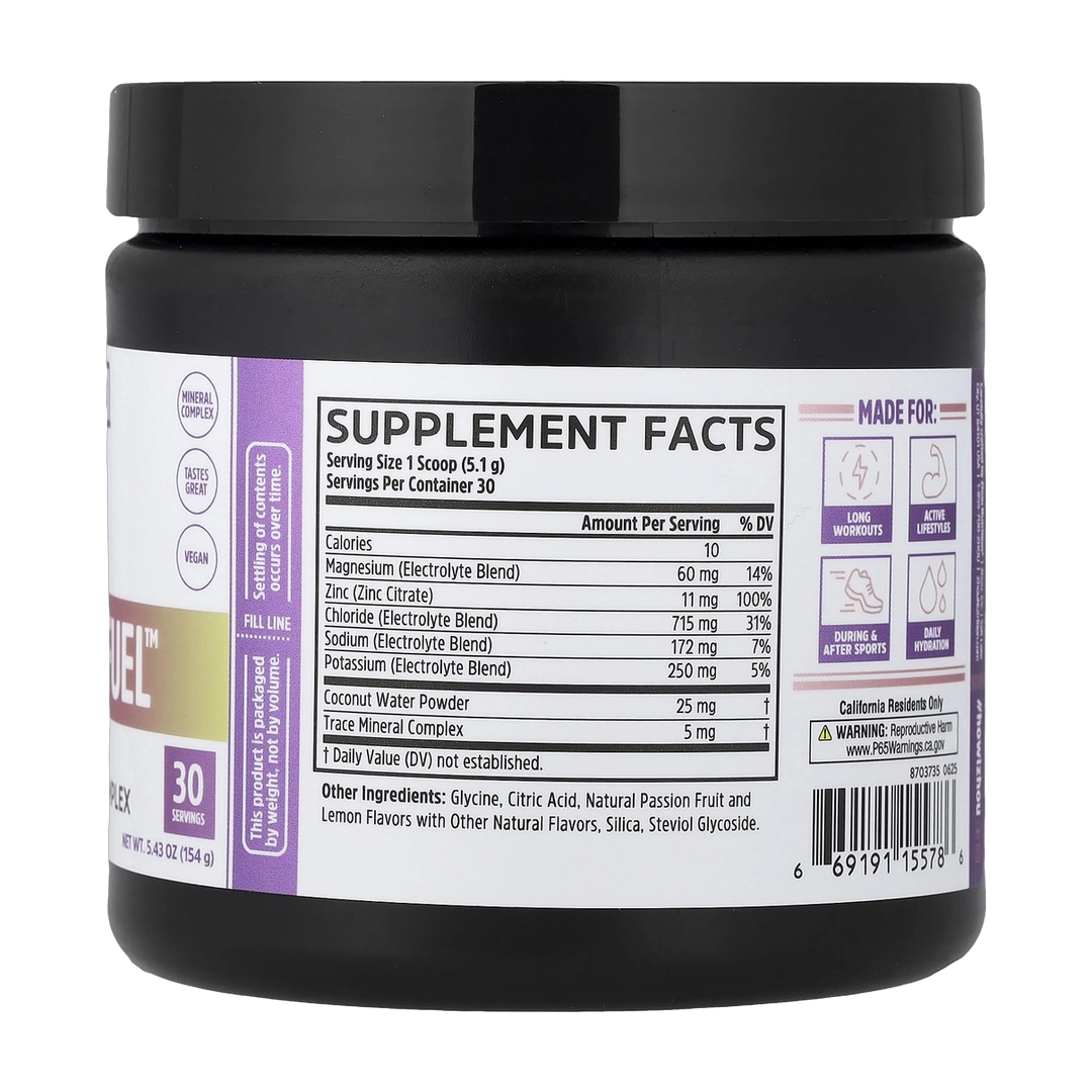 Zhou Nutrition, Hydro-Fuel, Advanced Electrolyte Complex, Passionfruit Lemonade, 5.43 oz (154 g) back packaging view