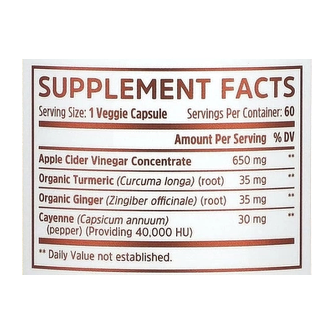 Zhou Nutrition, Cider Detox, 60 Veggie Capsules supplement facts label showing ingredients, vitamins, minerals, and serving information