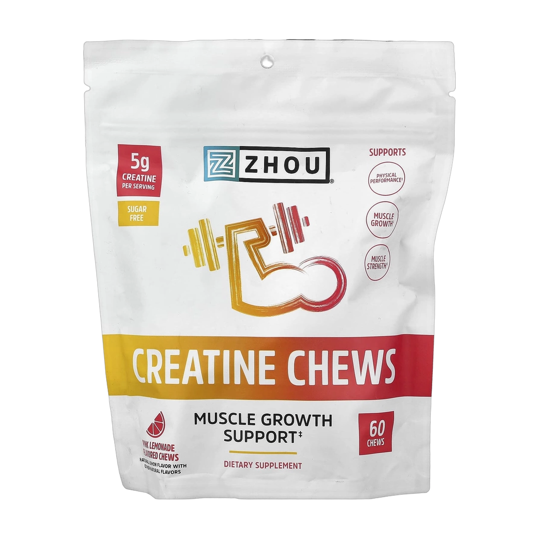 Zhou Nutrition, Creatine Chews, Pink Lemonade, 60 Chews front packaging view