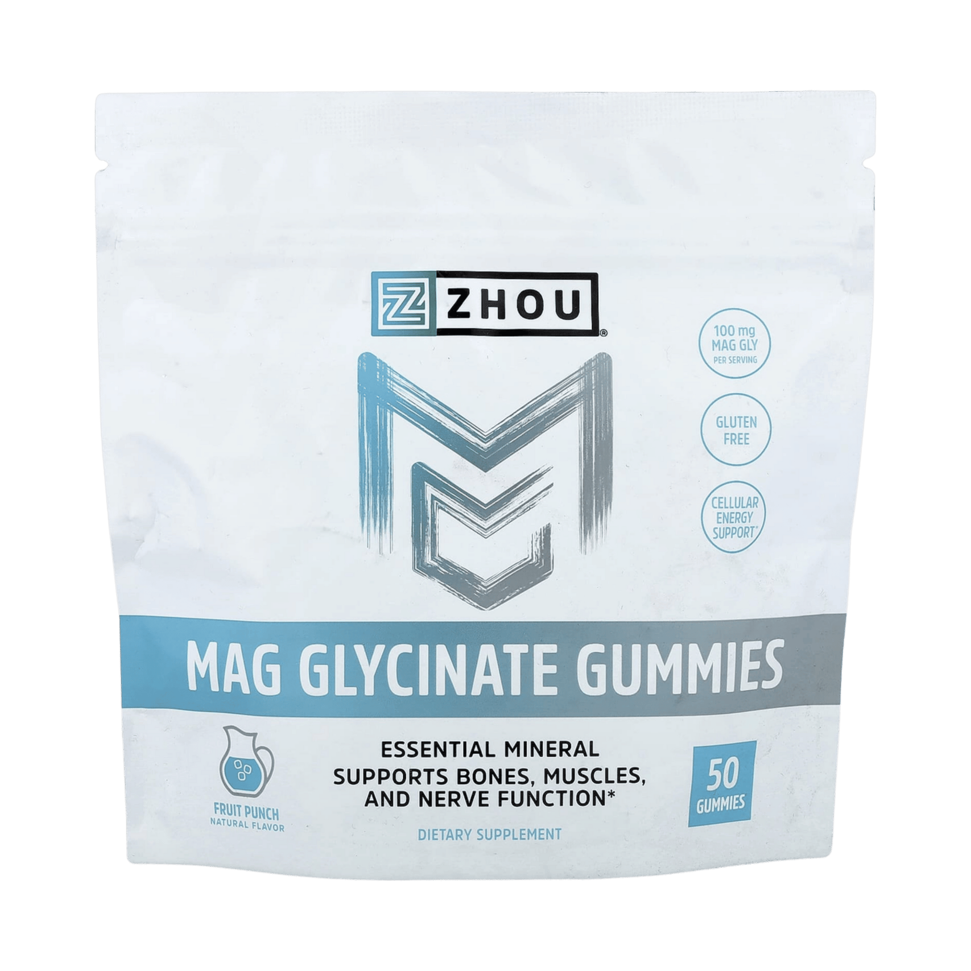 Zhou Nutrition, Mag Glycinate Gummies, Fruit Punch, 50 Gummies front packaging view
