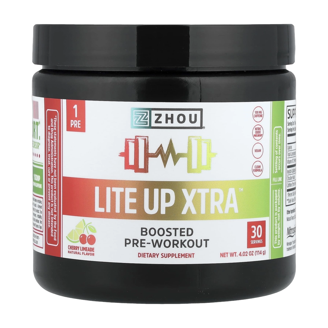 Zhou Nutrition, Lite Up Xtra, Boosted Pre-Workout, Cherry Limeade, 4.02 oz (114 g) front packaging view