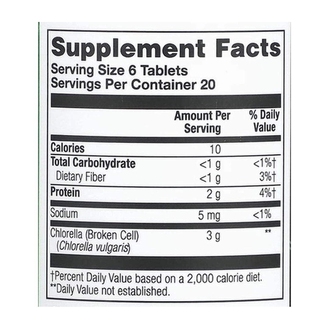 Zhou Nutrition, Chlorella, 120 Tablets supplement facts label showing ingredients, vitamins, minerals, and serving information