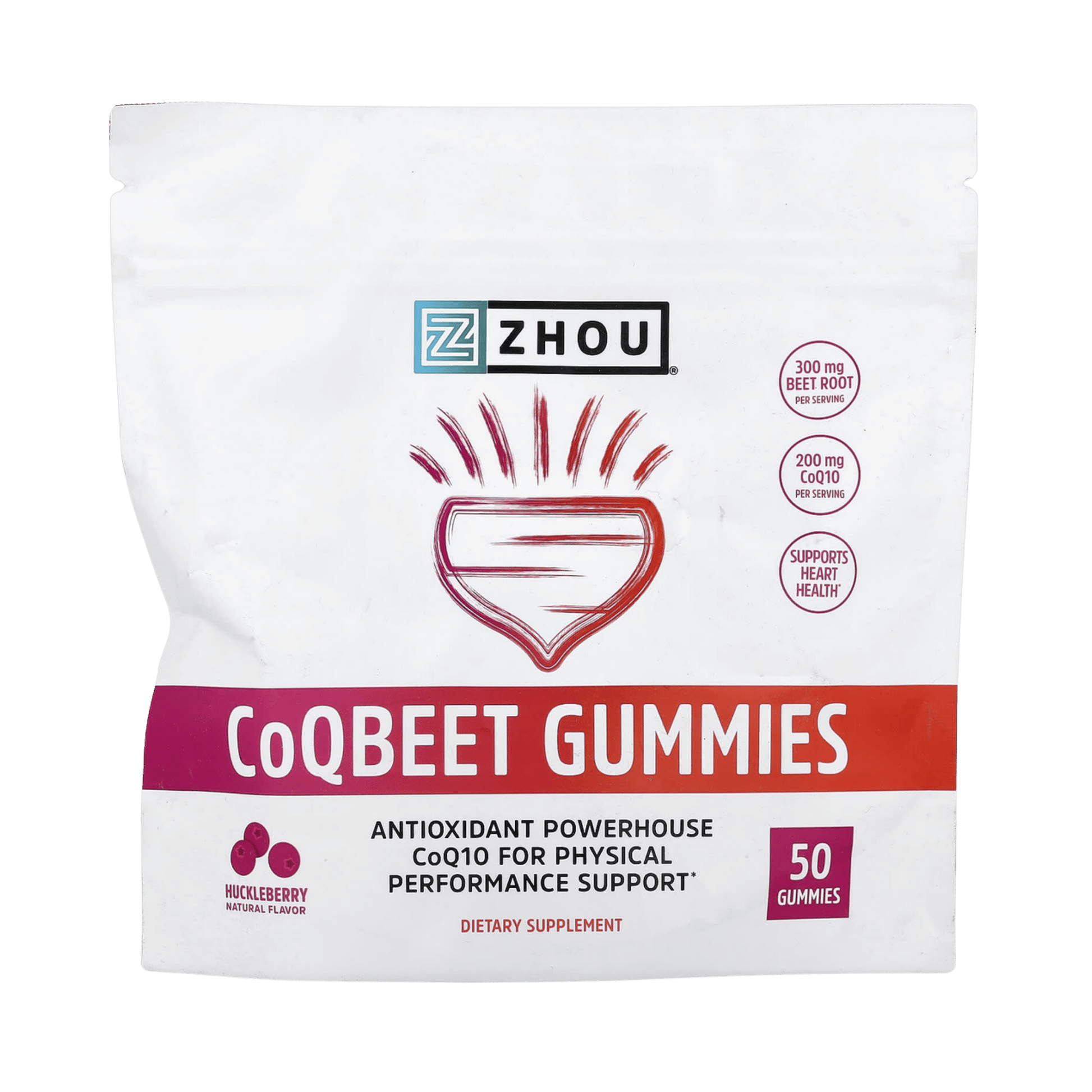 Zhou Nutrition, CoQBeet Gummies, Huckleberry, 50 Gummies front packaging view