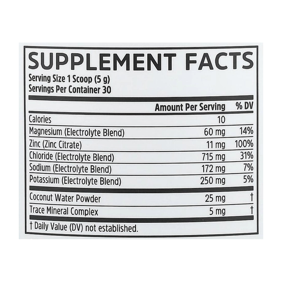 Zhou Nutrition, Hydro-Fuel™, Advanced Electrolyte Complex, Lemon Lime, 5.36 oz, 152 g supplement facts label showing ingredients, vitamins, minerals, and serving information