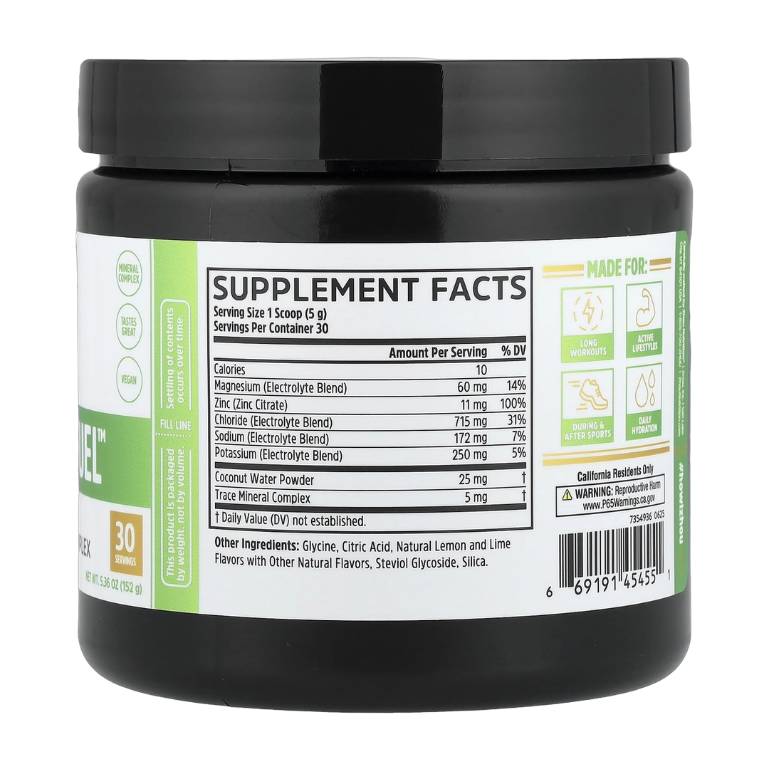 Zhou Nutrition, Hydro-Fuel, Advanced Electrolyte Complex, Lemon Lime, 5.36 oz, 152 g back packaging view