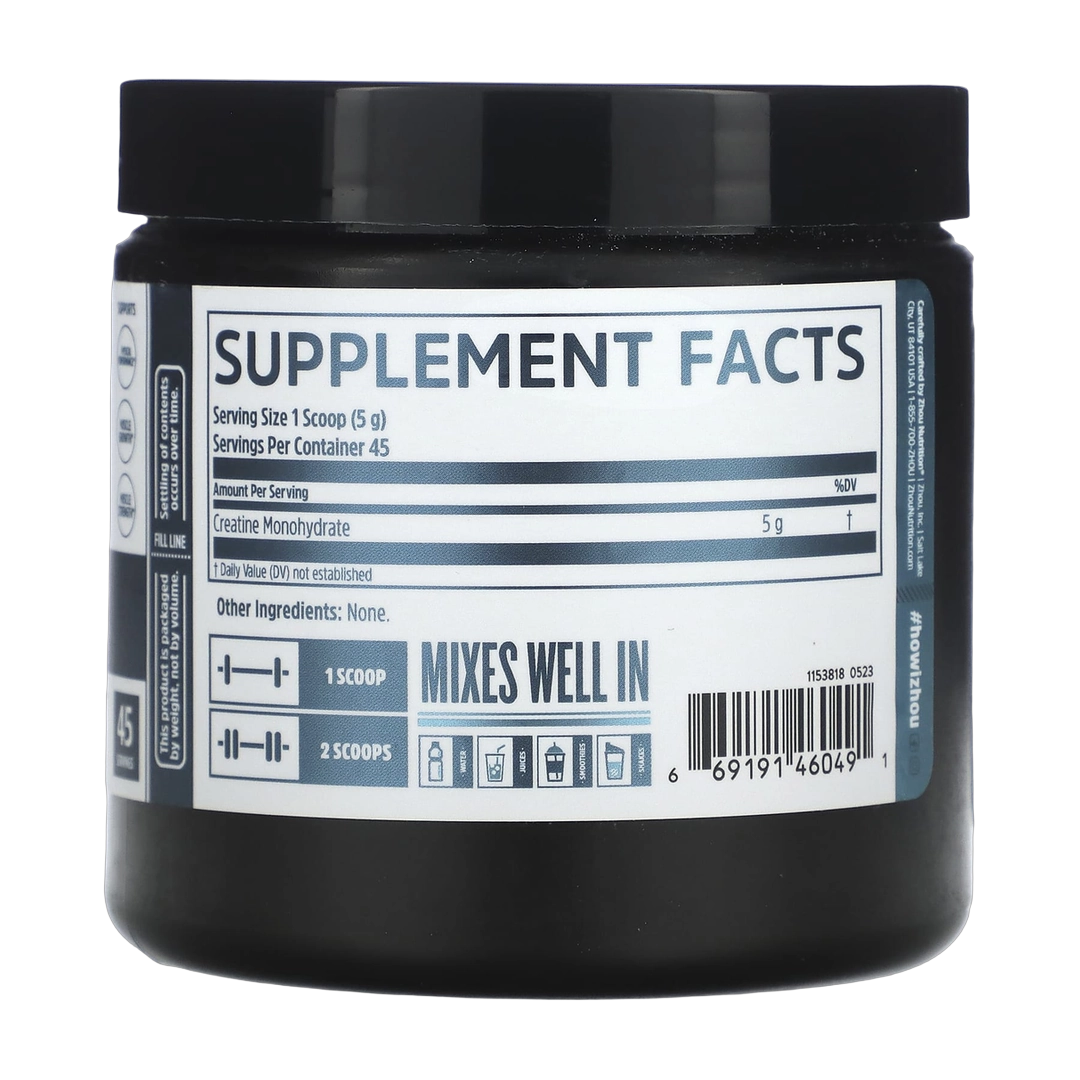 Zhou Nutrition, Creatine, Unflavored, 5 g, 7.94 oz (225 g) back packaging view