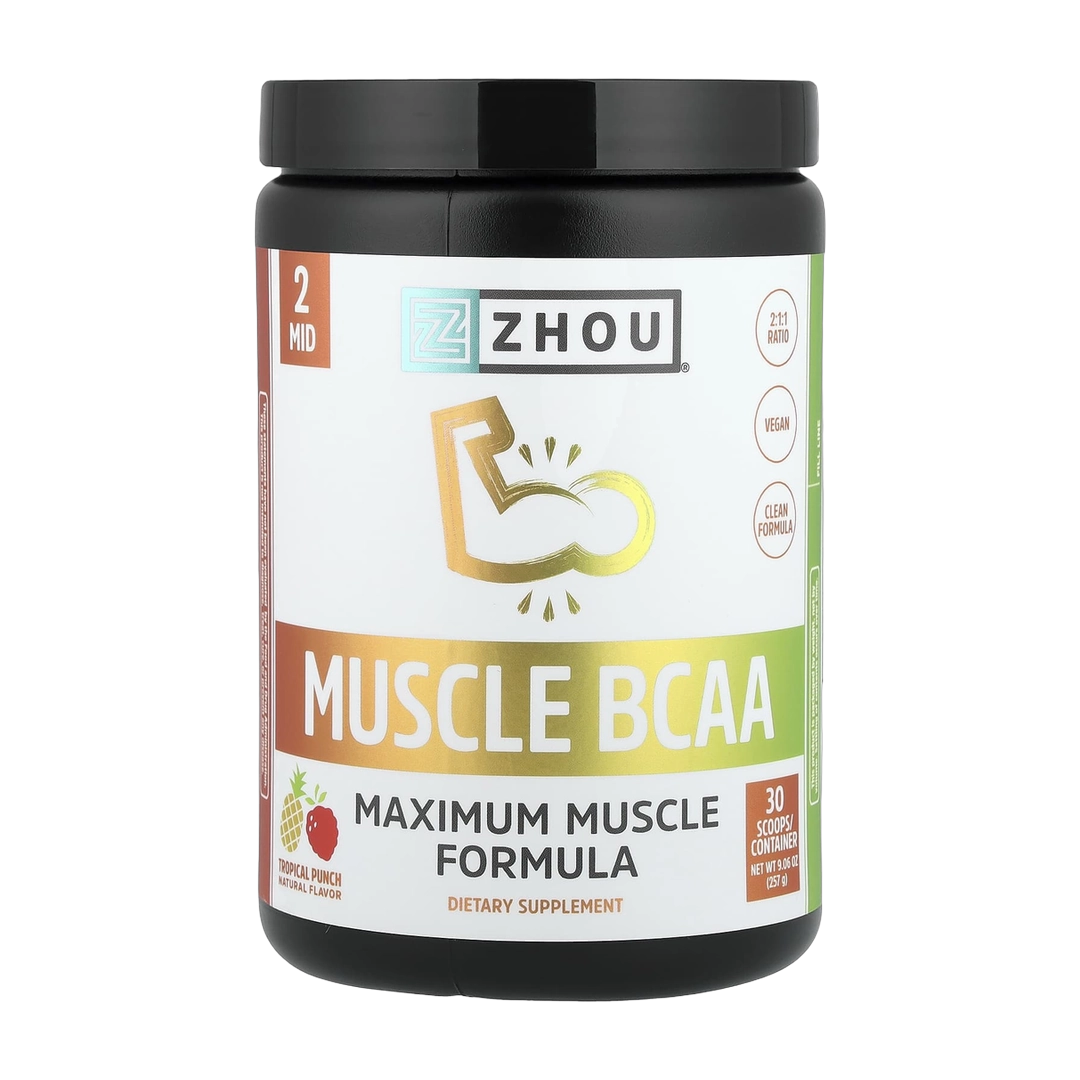 Zhou Nutrition, Muscle BCAA, Tropical Punch, 9.06 oz (257 g) front packaging view